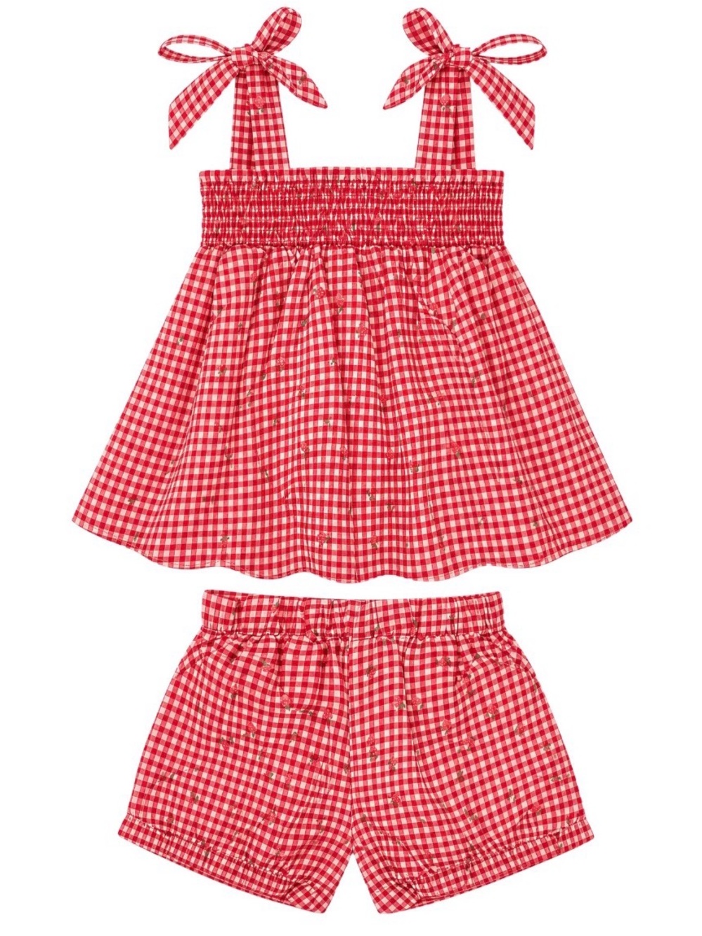 Girls Red Gingham Tie-Shoulder Top & Shorts Matching Set - Kids
